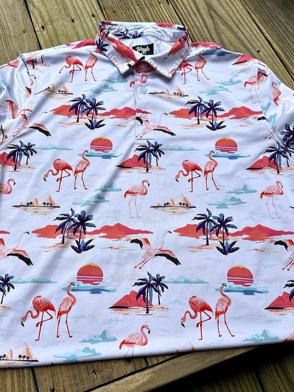 Waggle Men's Flamingo Print Polo Size Large Like New